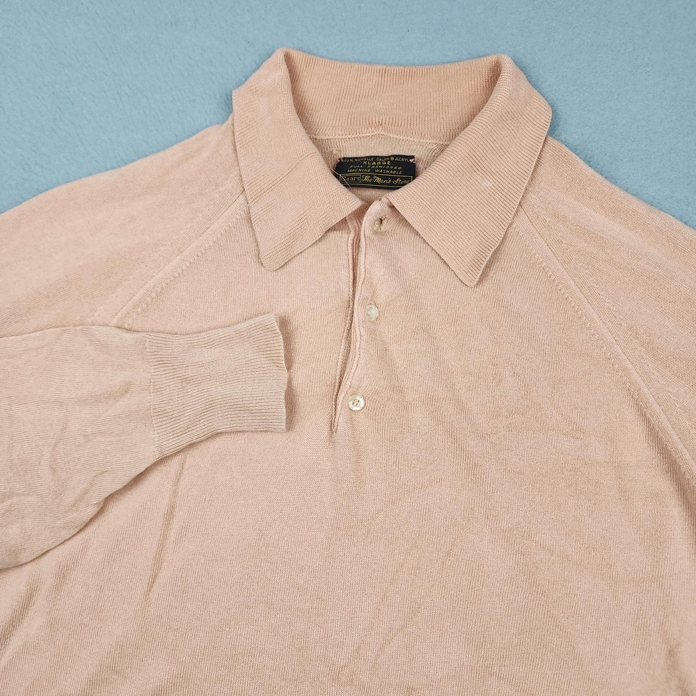 Vintage Sears The Men's Store Sweater Mens XL Salmon Acrylic Polo Collar Knit